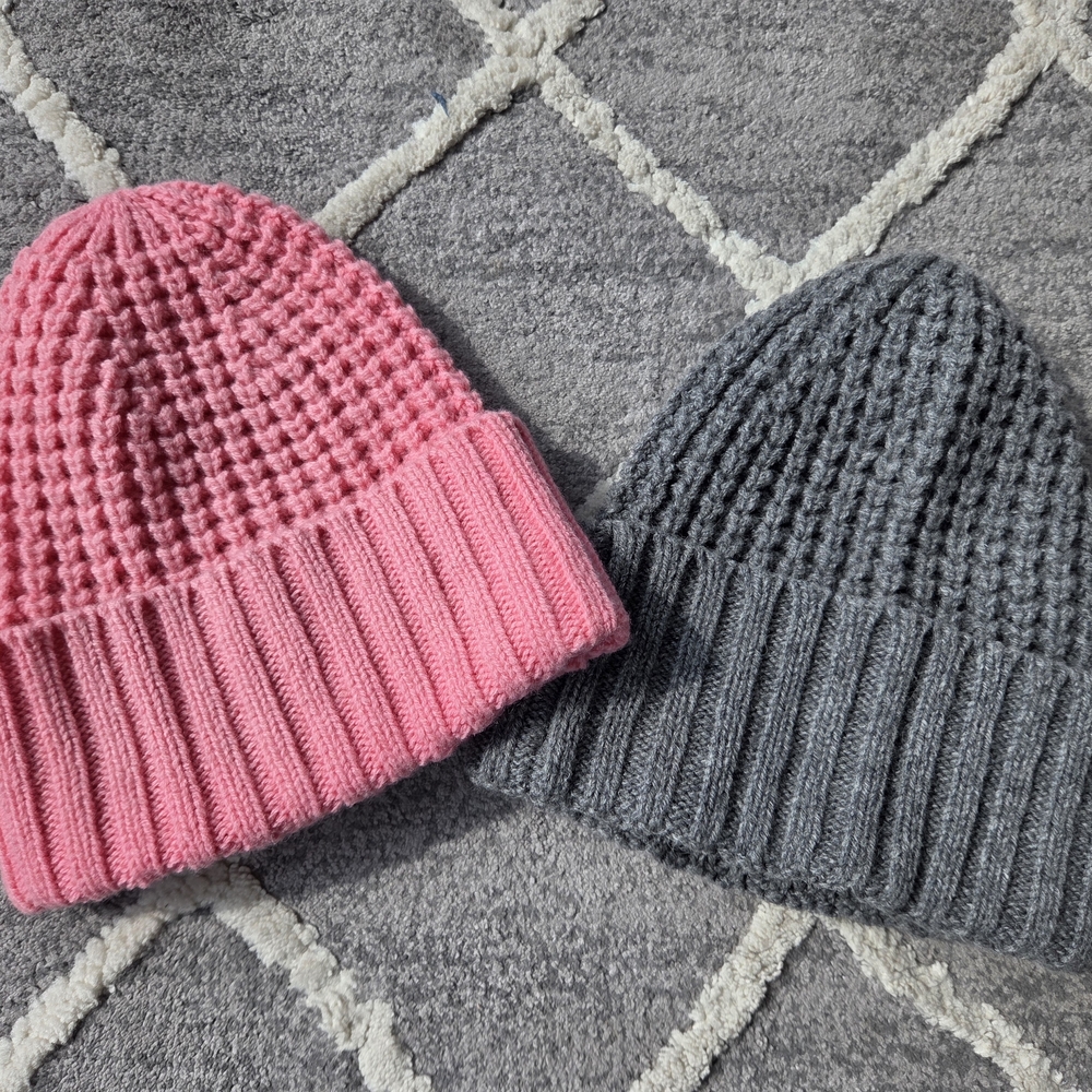 2for1 Knit Beanie Hat - Pink and Gray